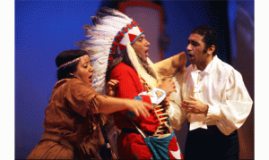 Rossini's L’inganno felice at the Cairo Opera House Small Hall, from the left: Sara Enany as Isabella/Nisa, Moustafa Mohamed as Tarabotto and Hisham El-Guindy as Duke Bertrando. - (Photo by: Sherif Sonbol)