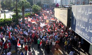 Thousands of artists and intellectuals walk through Zamalek district, from the Ministry of Culture towards Tahrir square, joining nationwide protests. 30 June 2013. (Photo: Ati Metwaly)
