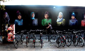 Hansen's 'A Scarf is A Scarf is A Scarf' photographs smile at passers-by in Copenhagen (photo: Ati Metwaly)